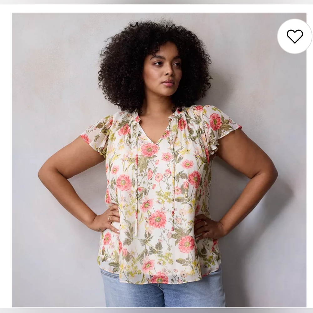 LC Lauren Conrad Tie-front Ruffle V-neck Top Size 2X